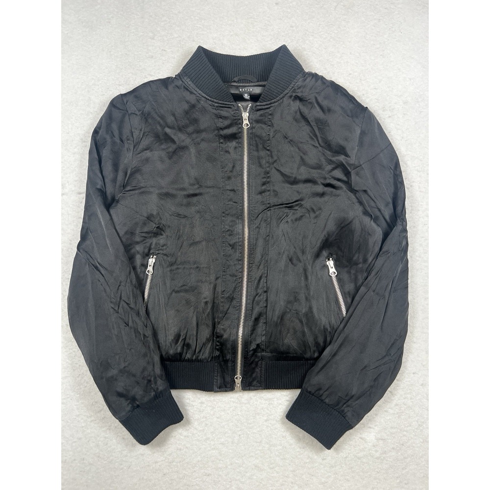 DSTLD Black Silk Bomber Jacket Size M EUC